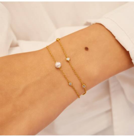  Luna Gaze - Bracelets à maillons - Argent / GP 14 carats - Perle - 18,5cm